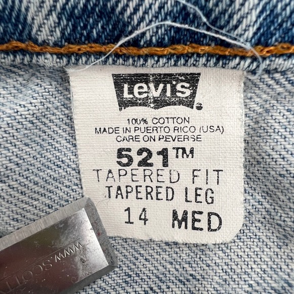Vintage 90s Levi's 521 Tapered Leg‎ Jeans 14 M 100% Cotton Made in USA Destroyed - Picture 7 of 9